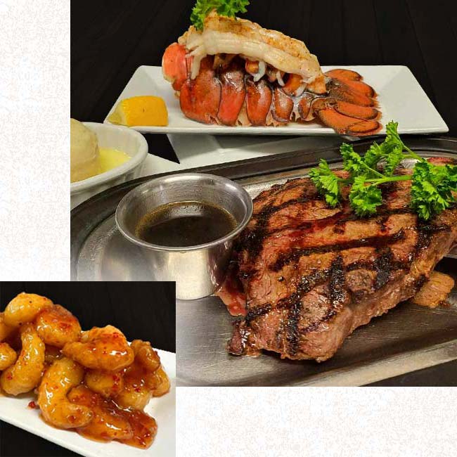 Crystal's Wood Lake Supper Club Westfield, WI restaurant bar serves surf turf lobster tail and char grilled steak