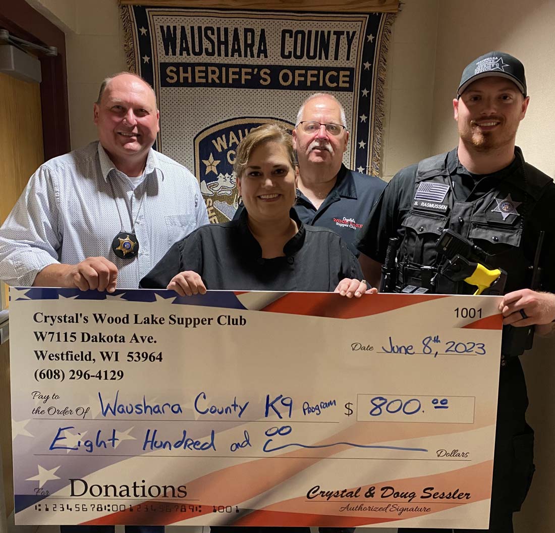 Crystal's Wood Lake Supper Club Westfield, WI restaurant bar donates to Waushara County Sheriff K9 Program